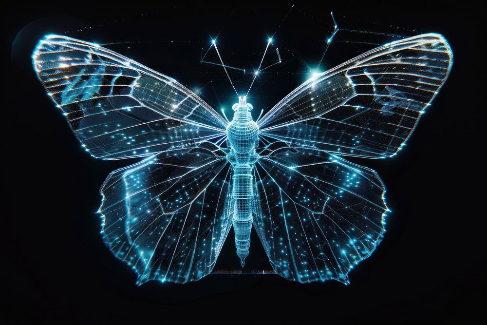 Butterfly futuristic outdoors glowing.