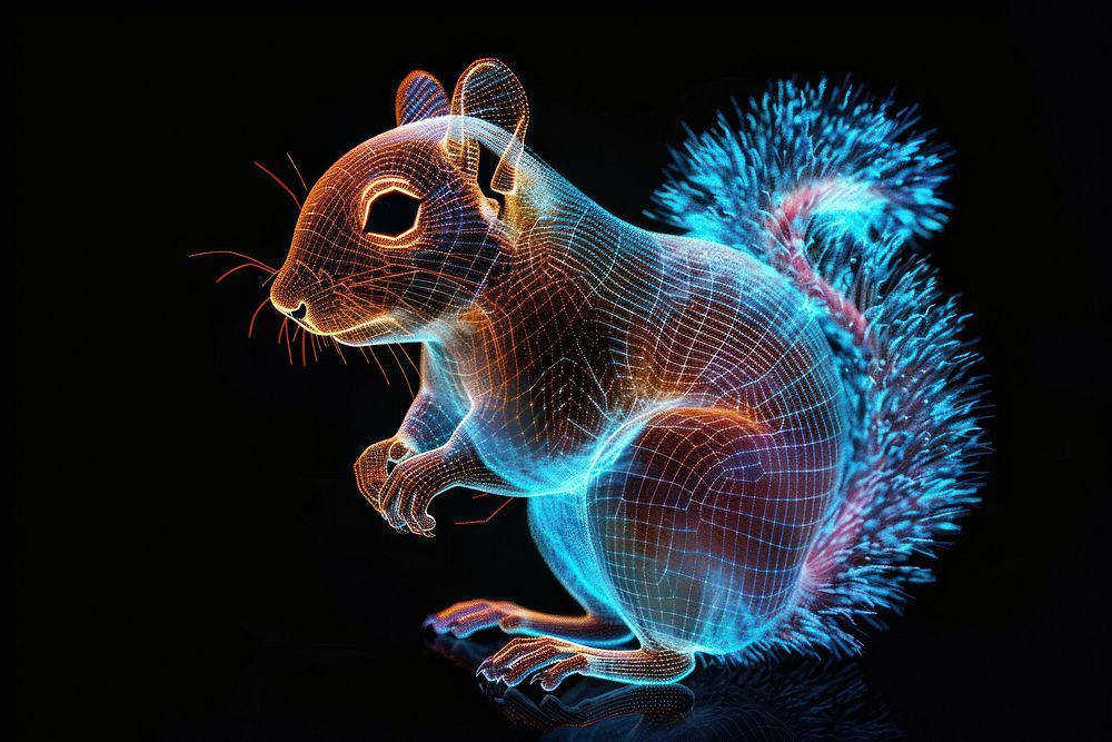 Squirrel futuristic glowing animal.
