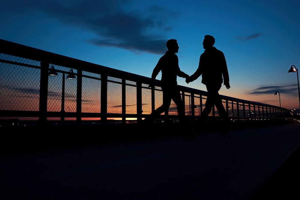 Gay couple silhouette photography backlighting clothing apparel.