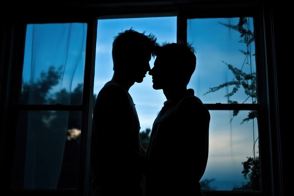 Gay couple silhouette photography romantic person dating.
