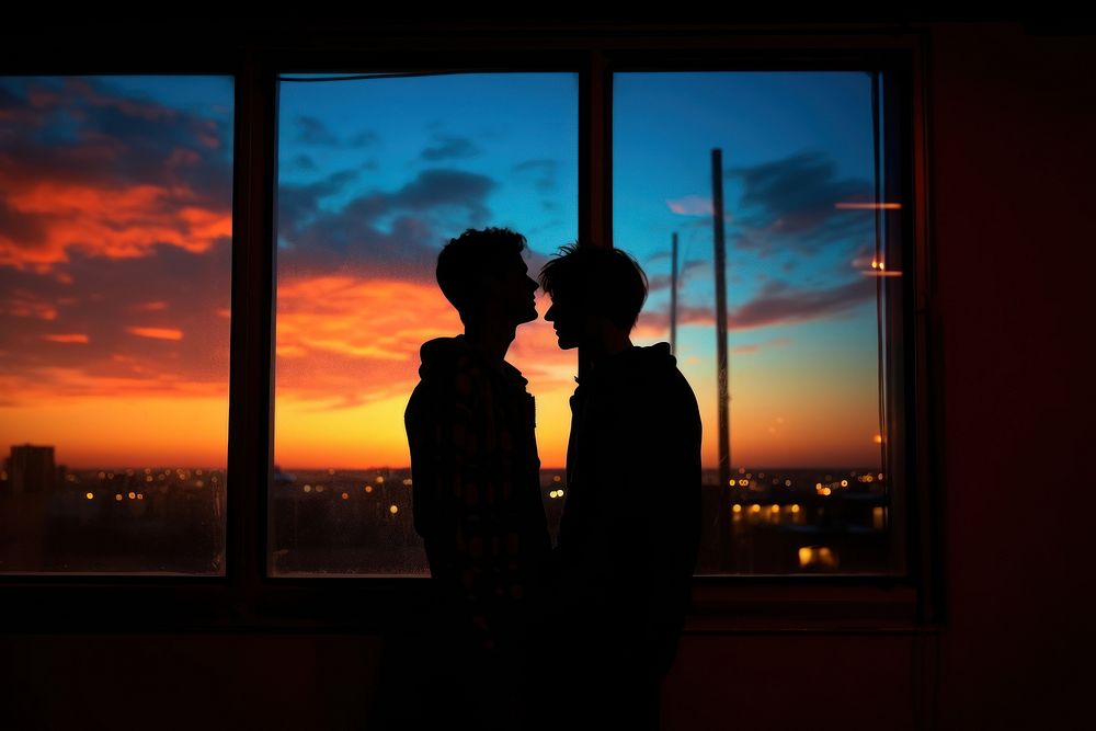 Gay couple silhouette photography sky backlighting outdoors.