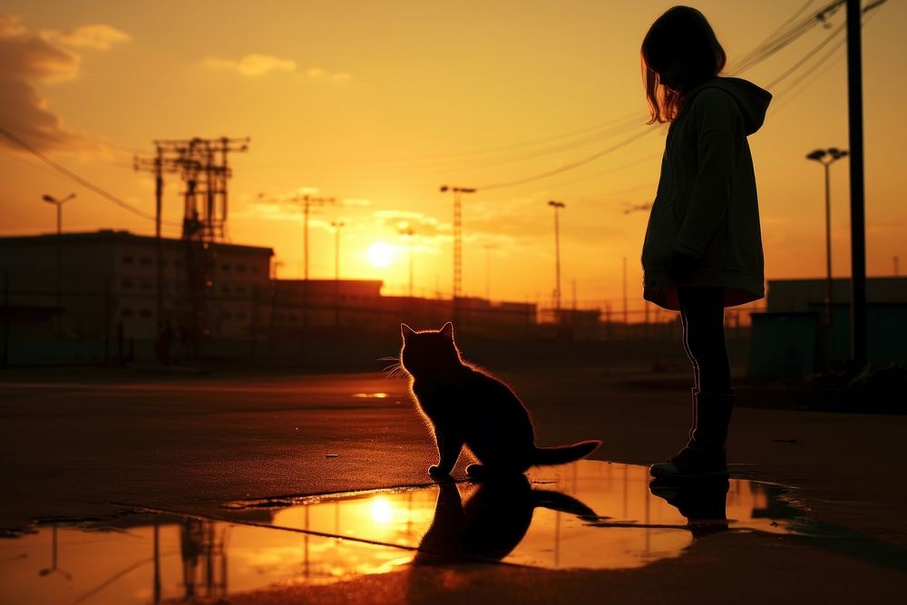 Cat silhouette photography backlighting person animal.