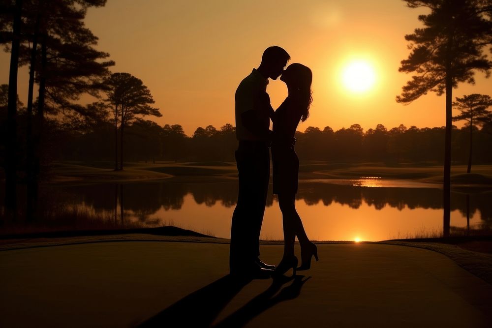 Golf couple silhouette photography outdoors clothing footwear.