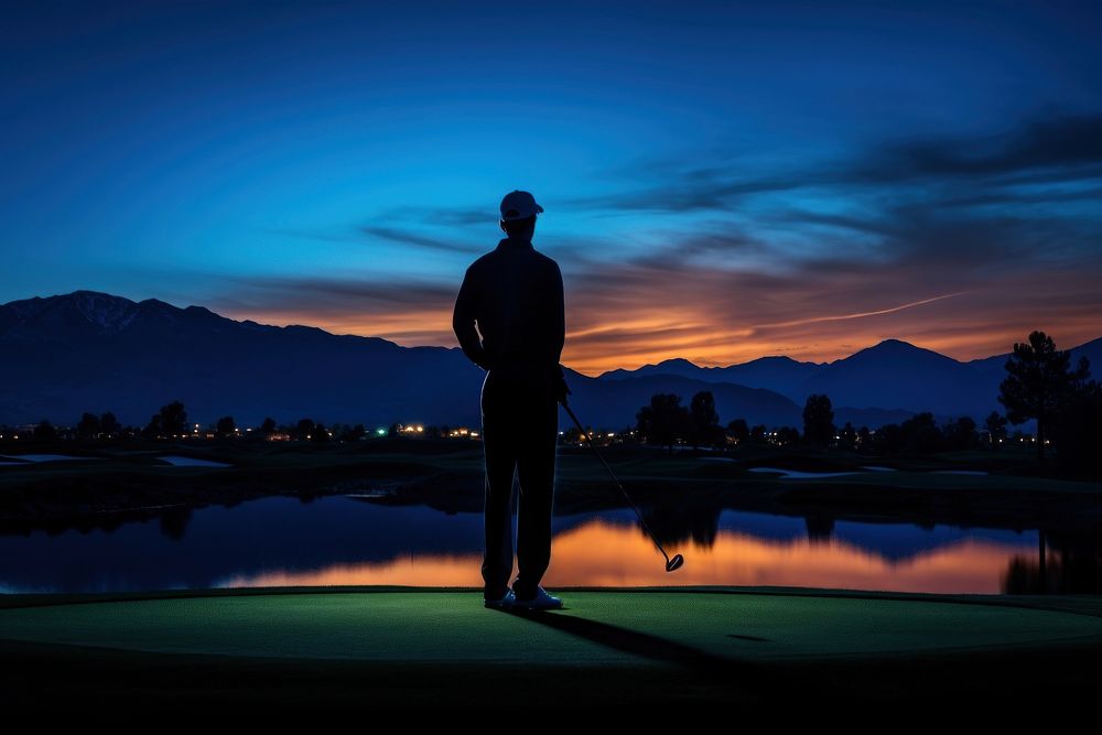 Golf silhouette photography backlighting outdoors person.