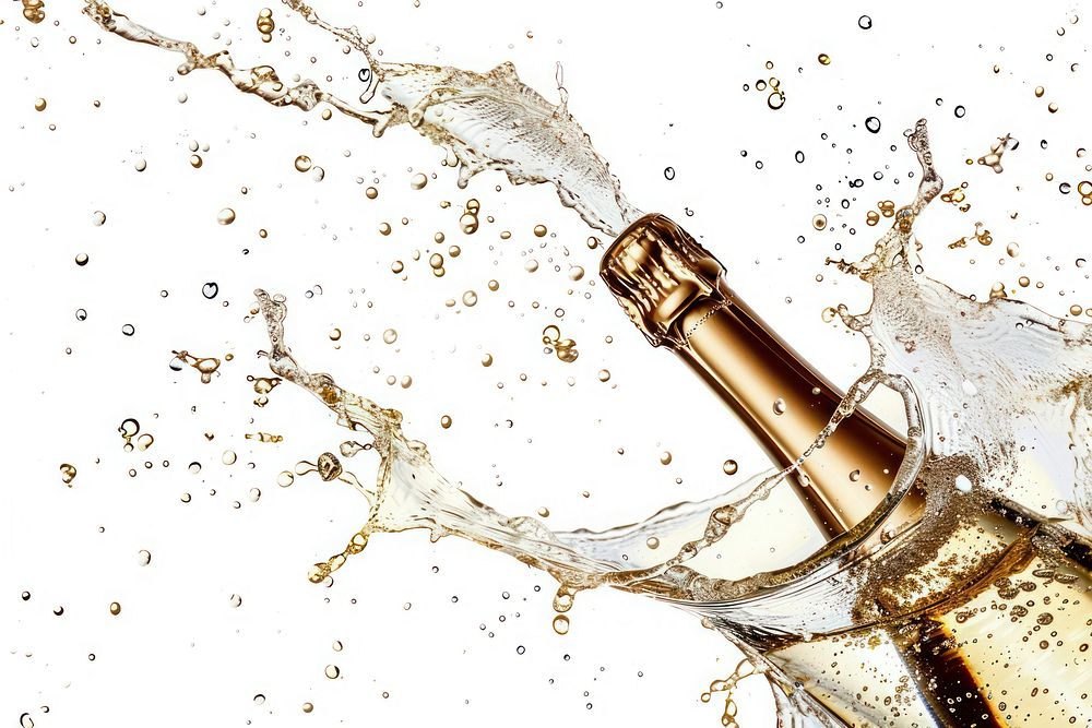 Champagne bottle backgrounds splashing white background.