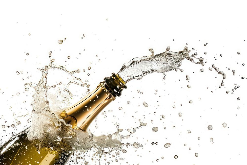 Champagne bottle splashing drink wine.