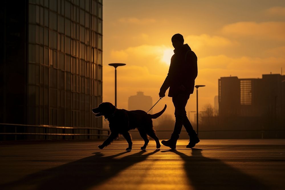 Dog silhouette photography man backlighting animal.
