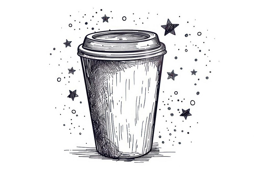 Coffee paper cup illustrated drawing bottle.