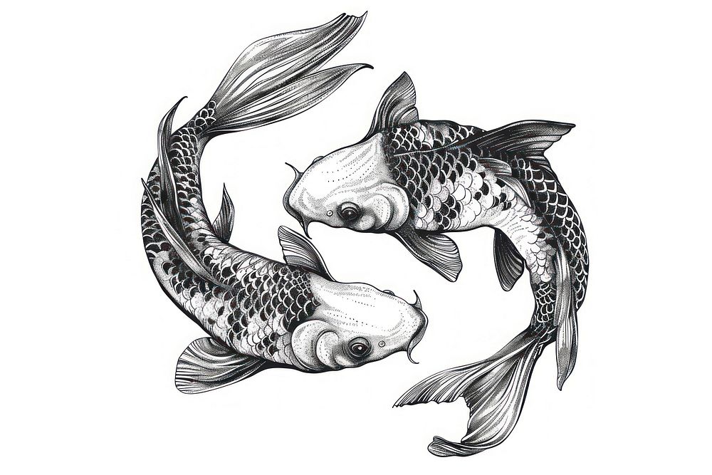 Astrological Symbol of Pisces illustrated drawing sketch.