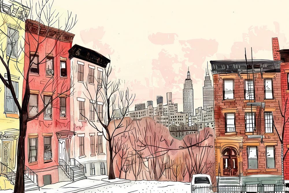 New york in style pen sketch city art.