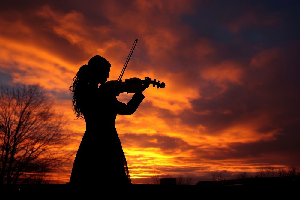 Violin silhouette photography person backlighting fiddle.