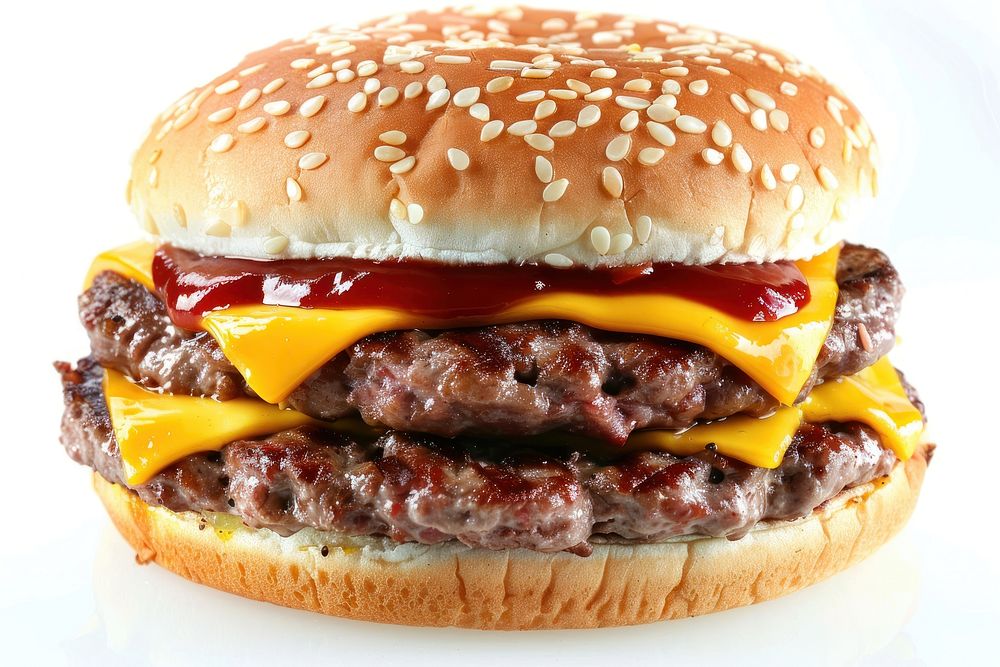 Big tasty cheeseburger beef food white background hamburger.