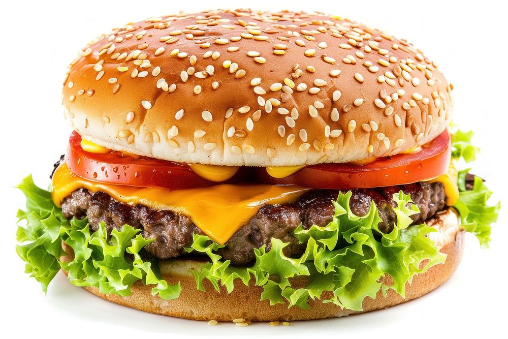 Big tasty cheeseburger beef food white background hamburger.