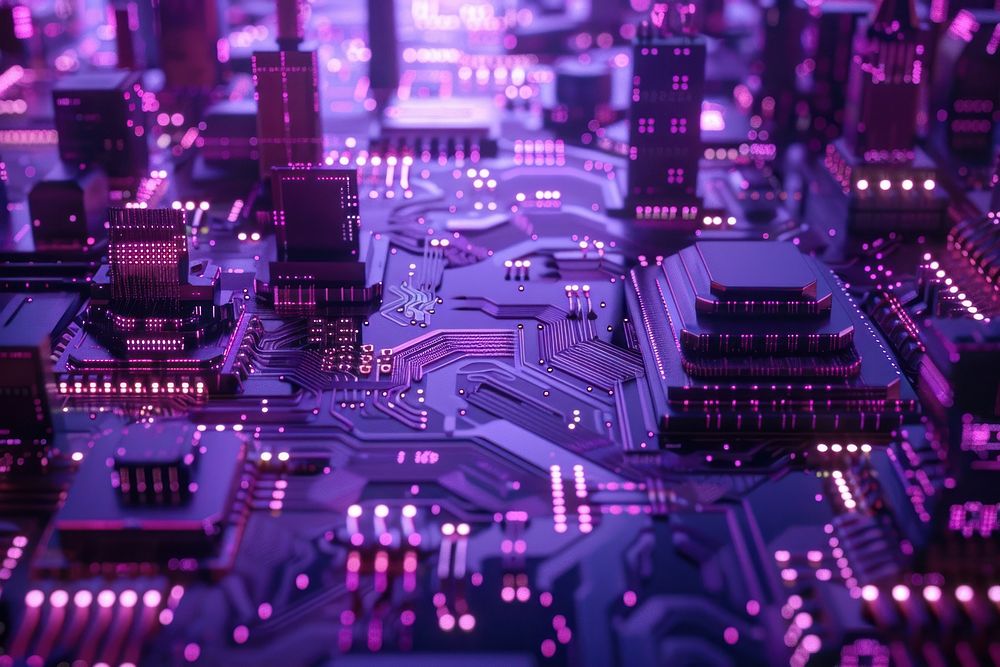 Cyber-security purple electronics hardware monitor.