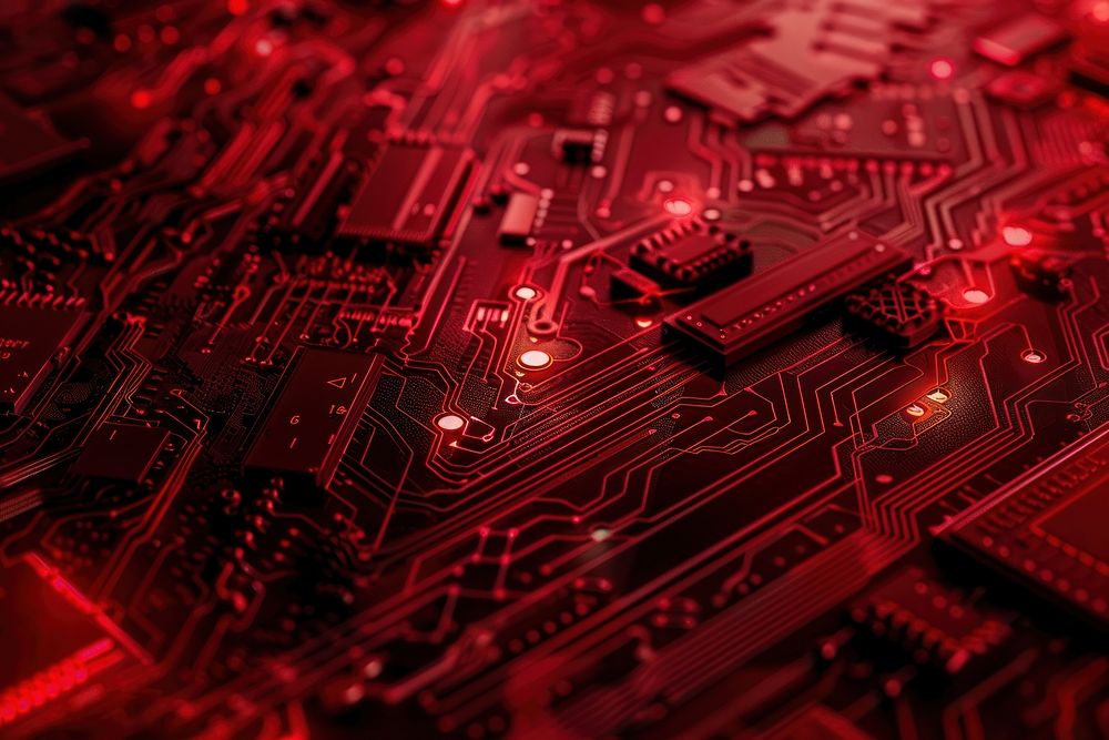 Cyber-security red electronics hardware printed circuit board.