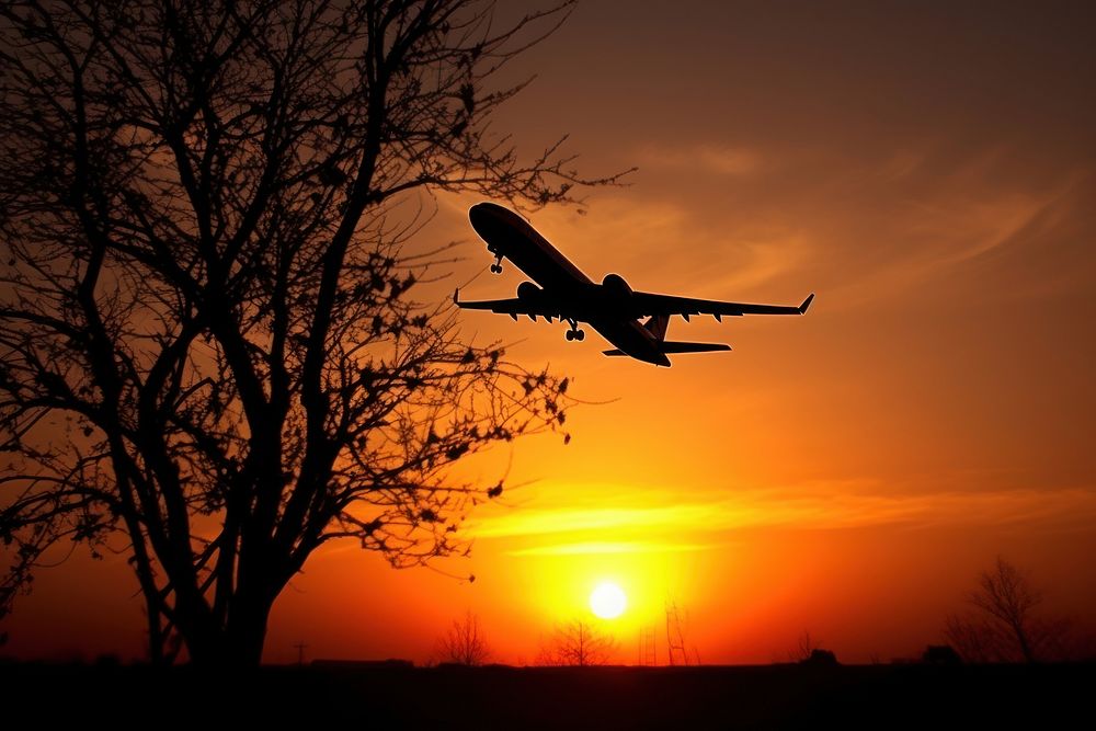Plane silhouette photography transportation backlighting aircraft.