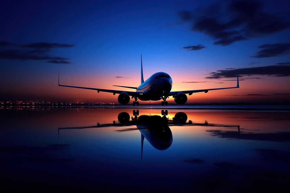Plane silhouette photography transportation aircraft airplane.