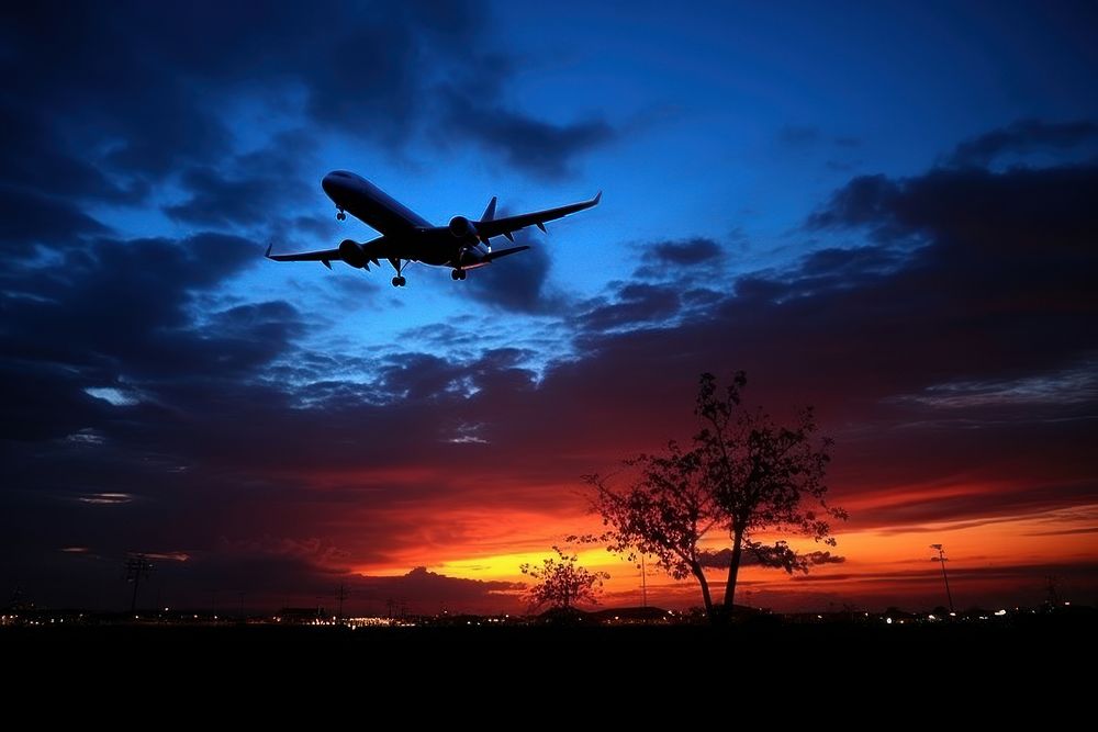 Plane silhouette photography sky transportation backlighting.