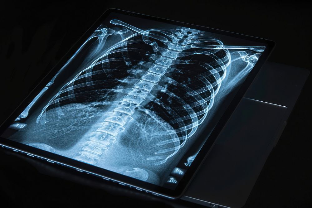 Notebook x-ray black background radiography.