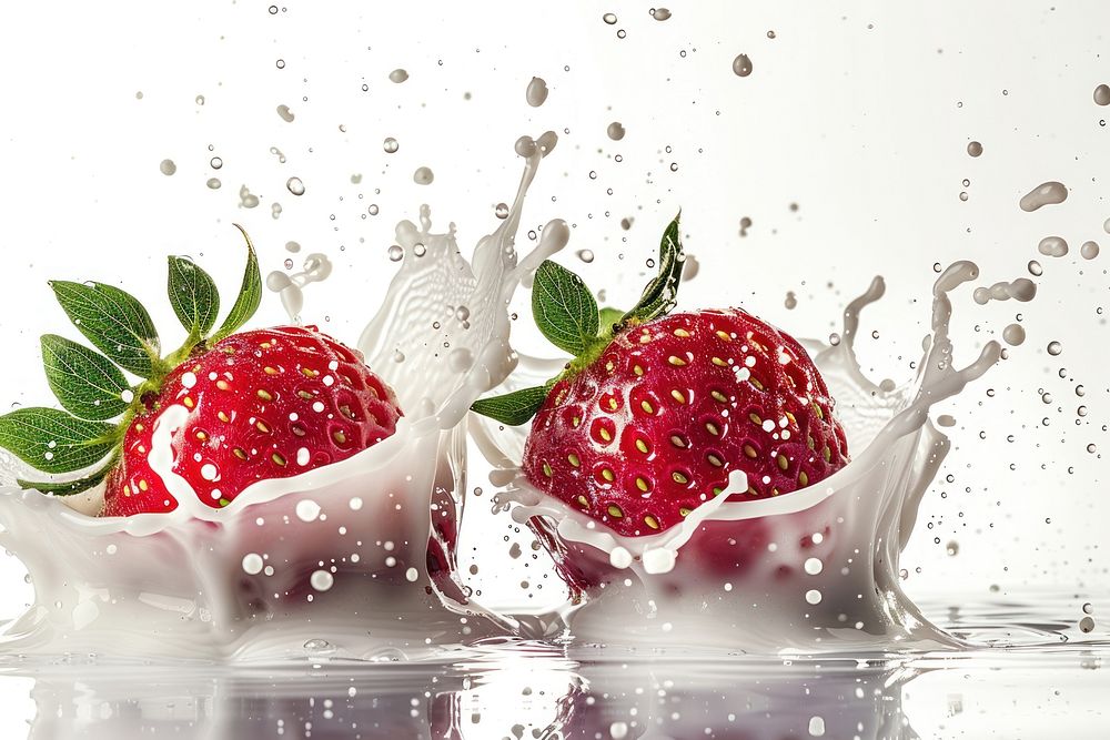 Strawberry in splash milk fruit plant food.