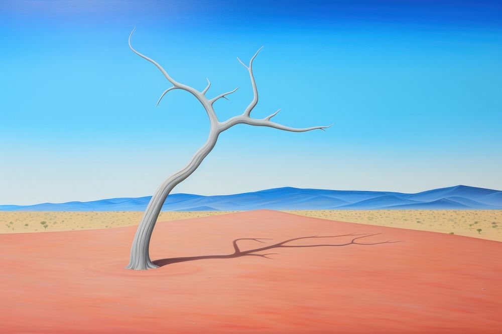 Illustration of dead tree dry ground landscape outdoors antelope.
