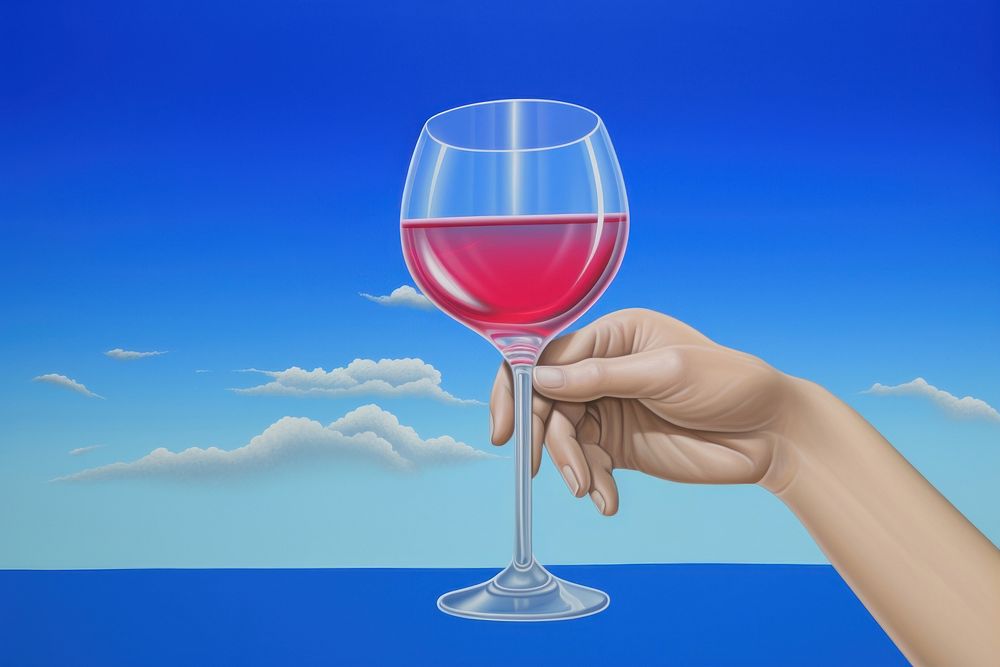 Closeup hand holding wine glass beverage alcohol liquor.