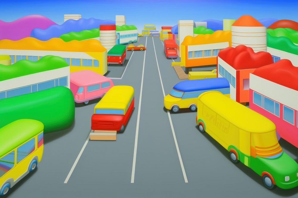 Illustration of heavy traffic jam transportation automobile indoors.
