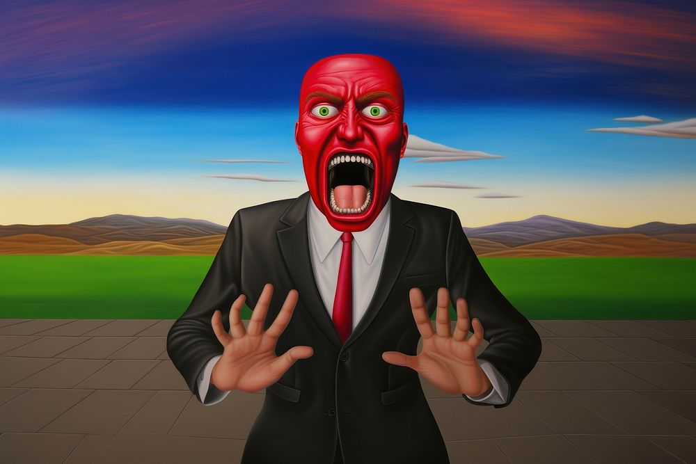 Businessman face getting angry painting art tie.