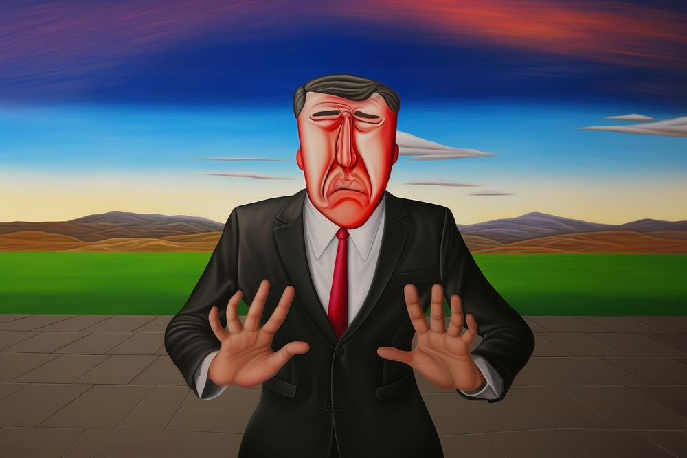 Businessman face crying painting art tie.