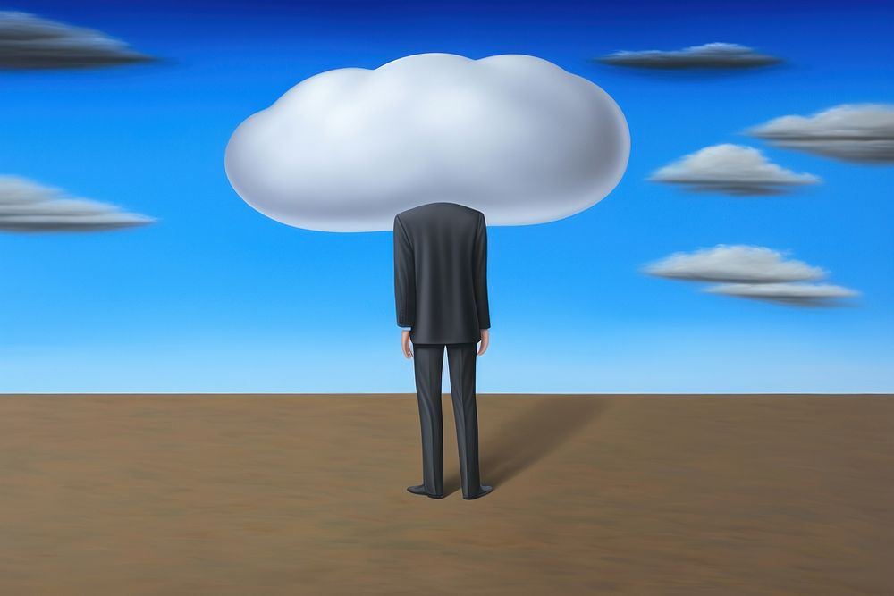 Illustration of a businessman with cloud on head art astronomy outdoors.
