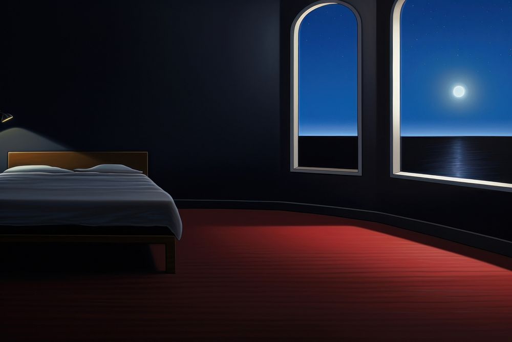 Illustration of dark bedroom architecture furniture astronomy.