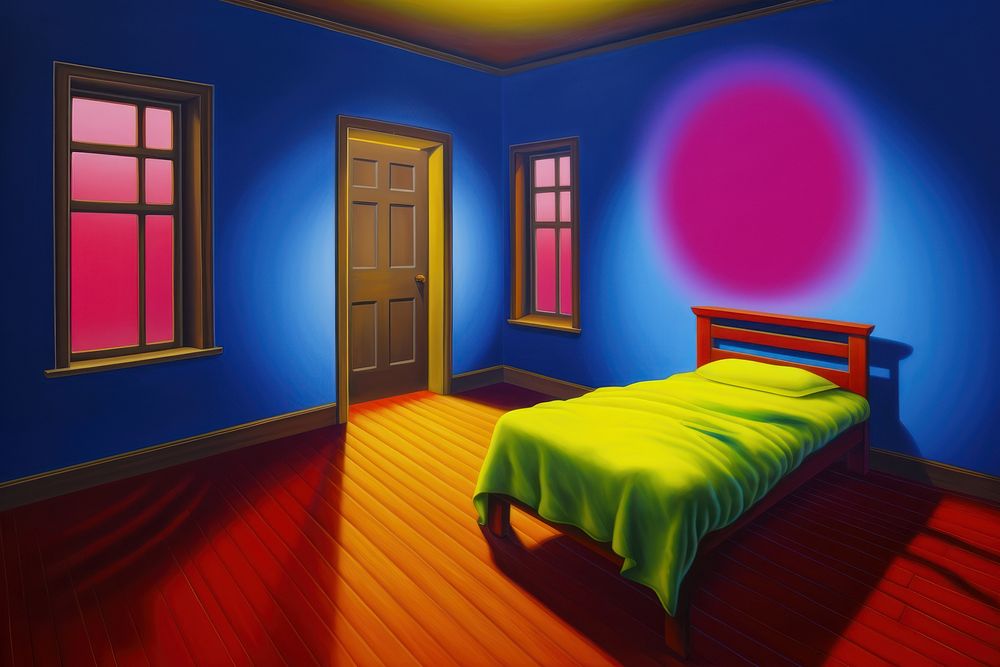 Illustration of mystery bedroom painting art architecture.