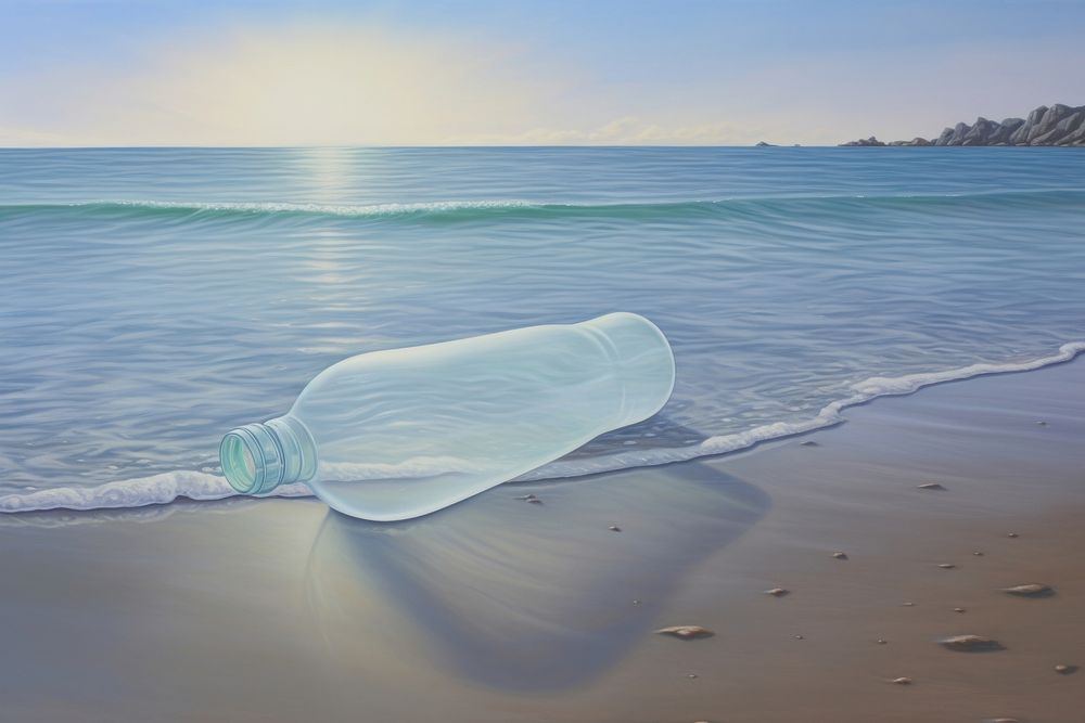 Plastic bottle in the sea shoreline outdoors scenery.