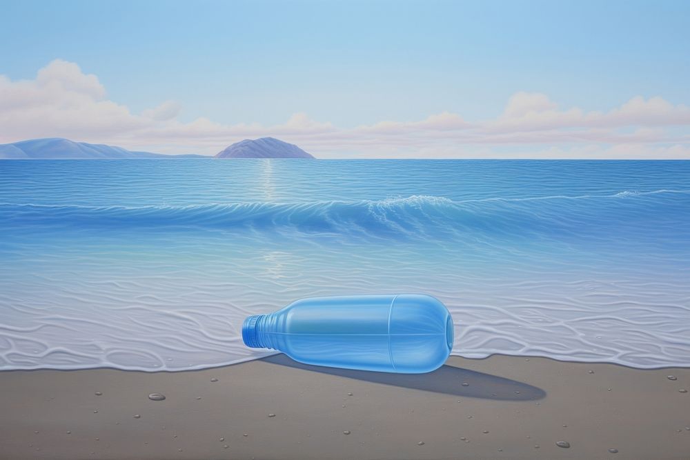 Plastic bottle in the sea outdoors horizon scenery.