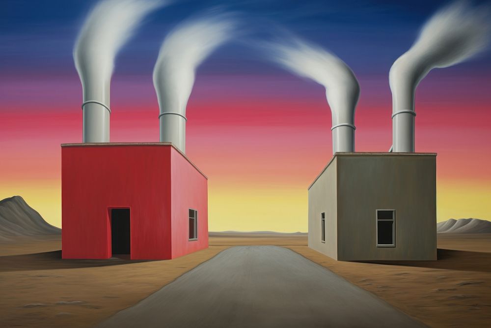 Illustration of a smoking chimneys architecture countryside outdoors.