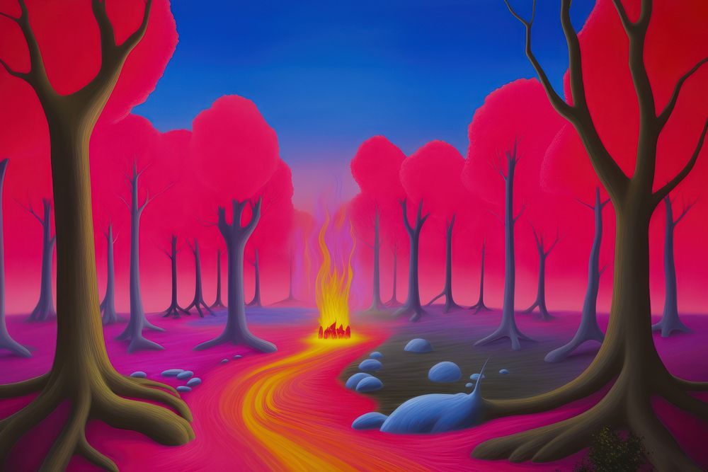Illustration of fire forest painting art outdoors.