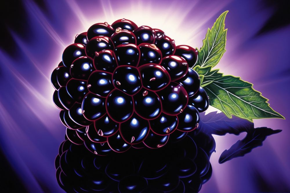 Airbrush art of a blackberry chandelier produce fruit.