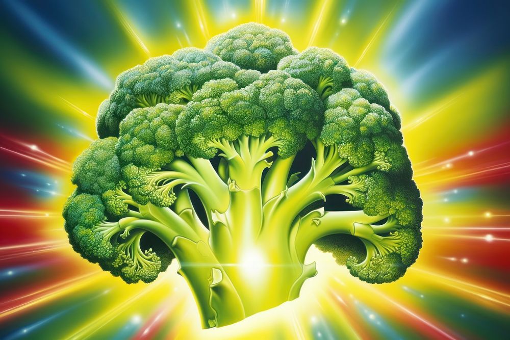 Airbrush art of a broccoli vegetable produce plant.