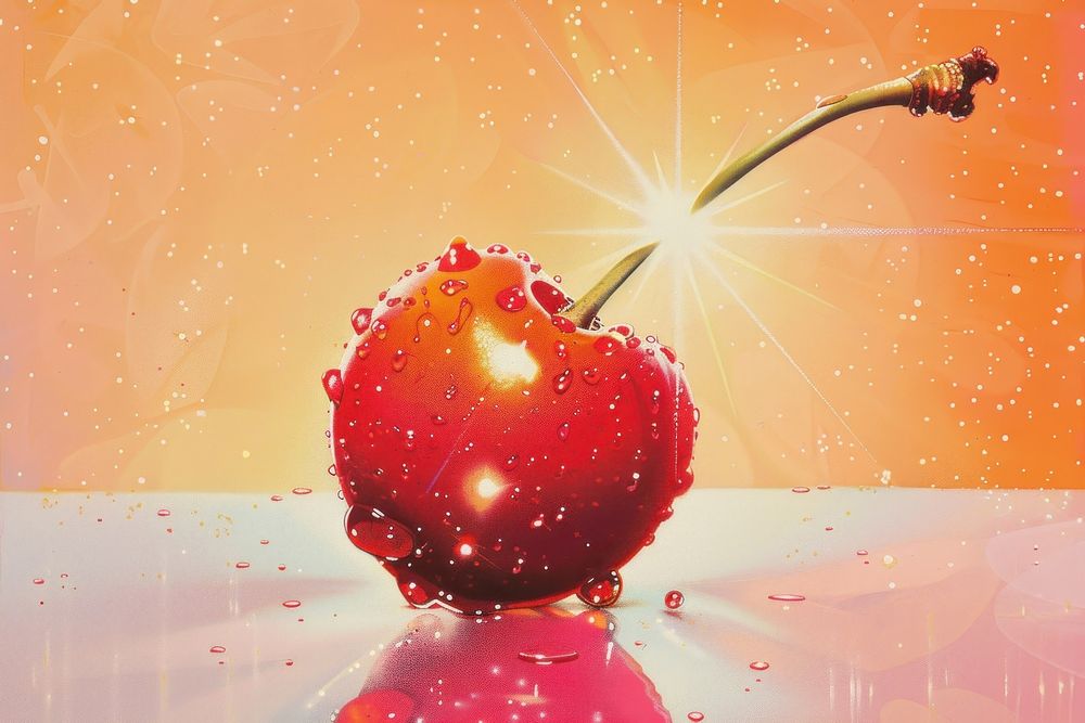 Airbrush art of a cherry produce dessert jacuzzi.