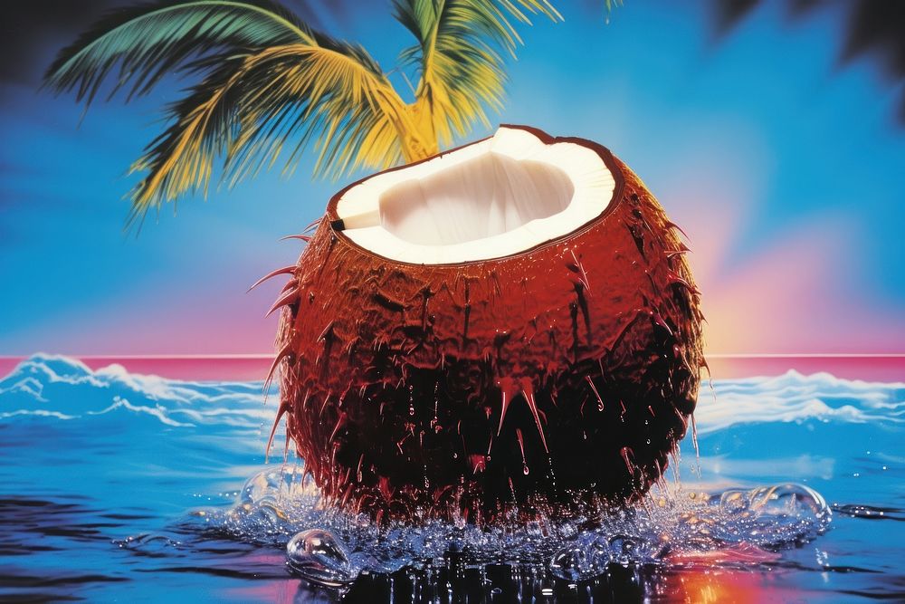 Airbrush art of a coconut outdoors produce fruit.