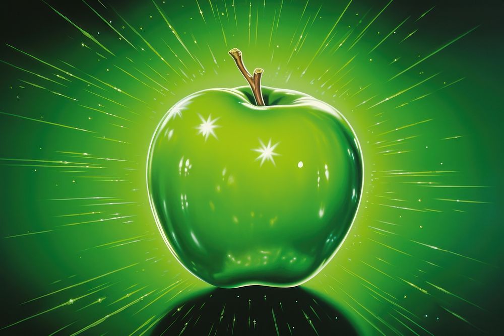 Airbrush art of a green apple produce fruit plant.