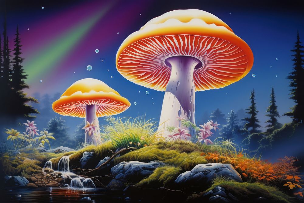 Airbrush art of a mushroom outdoors fungus nature.