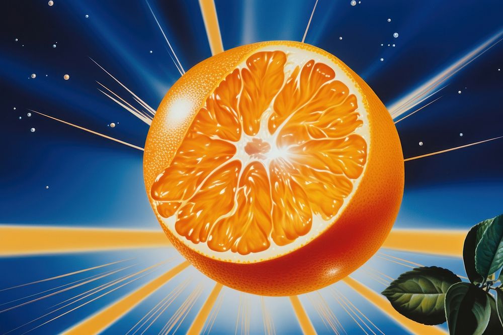 Airbrush art of a orange grapefruit outdoors produce.