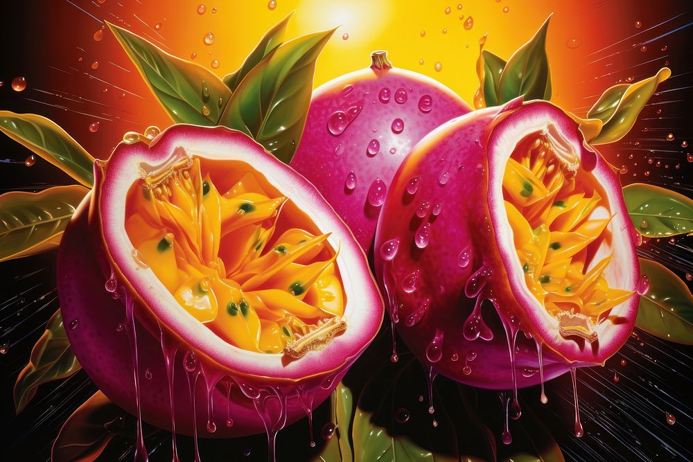 Airbrush art of a passionfruit advertisement graphics blossom.