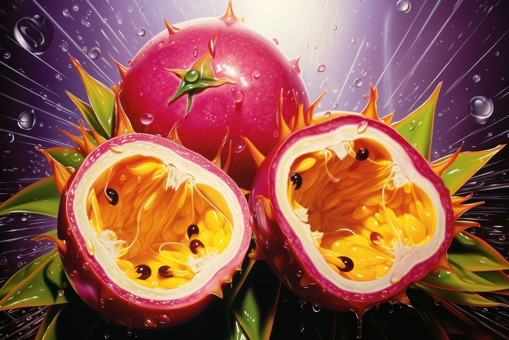 Airbrush art of a passionfruit medication graphics produce.