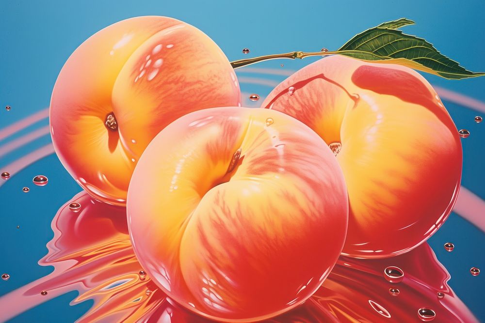 Airbrush art of a peaches produce cricket sports.