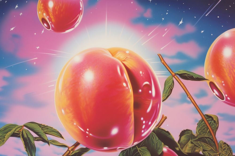 Airbrush art of a peaches produce fruit plant.