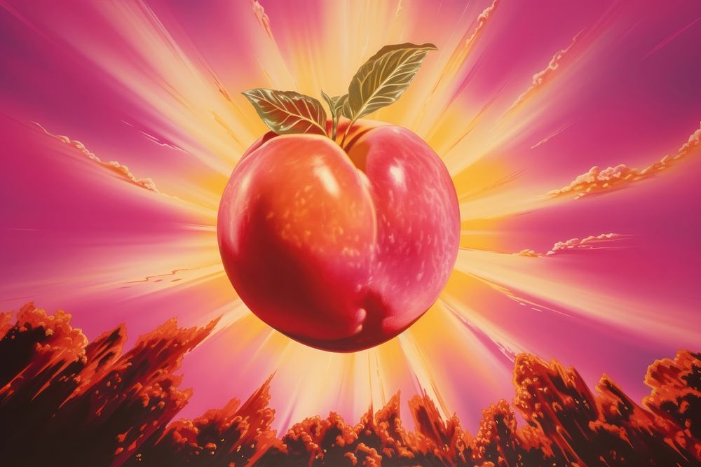 Airbrush art of a peaches advertisement graphics outdoors.