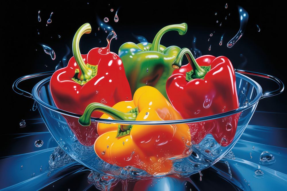 Airbrush art of a peppers vegetable produce plant.