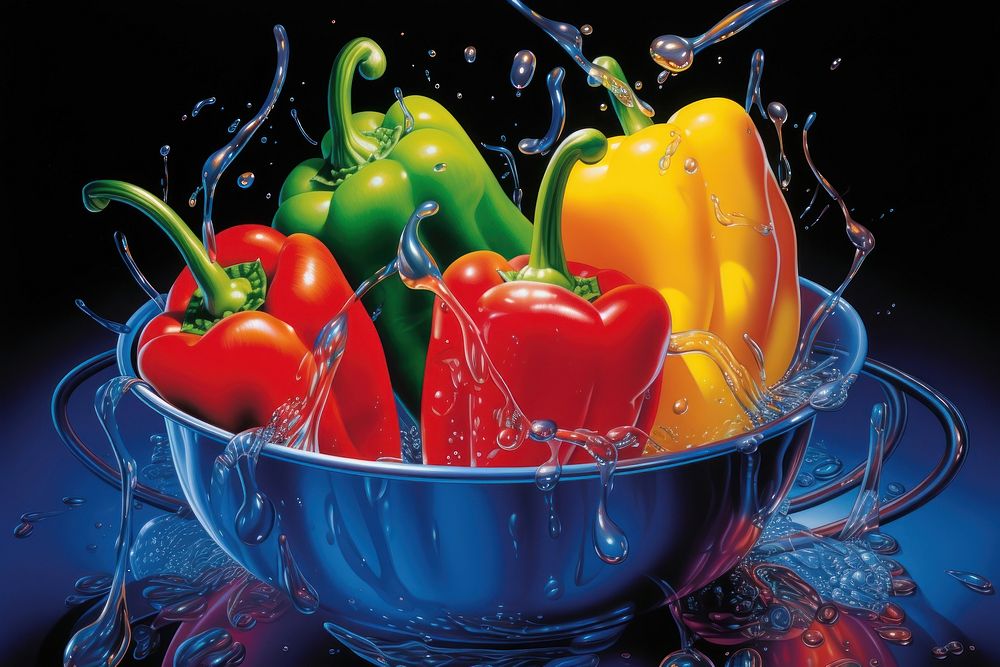 Airbrush art of a peppers vegetable produce dessert.